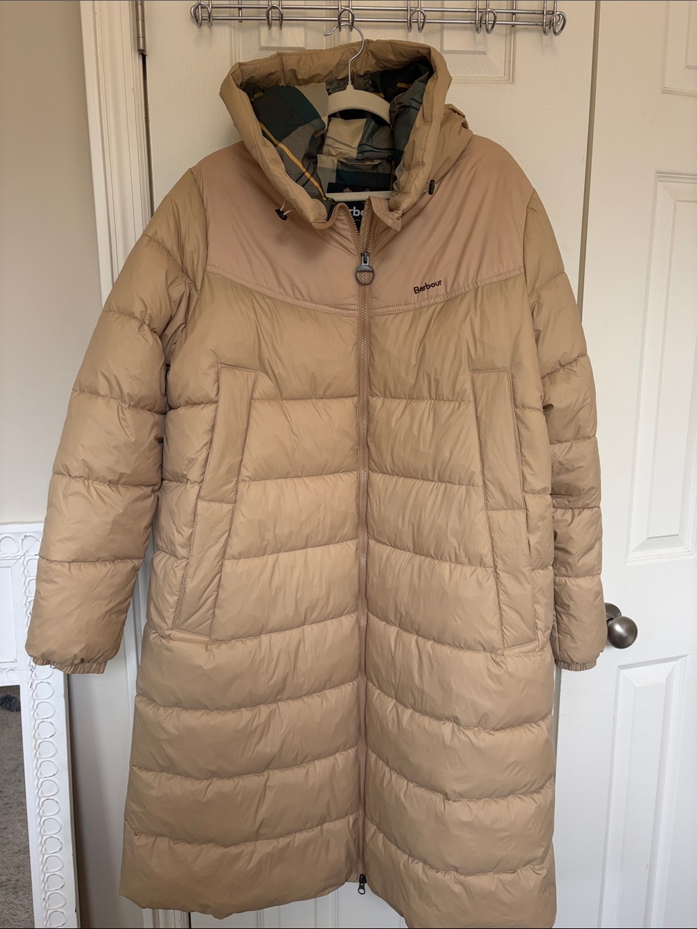 Barbour Camel Hooded Long Puffer Coat